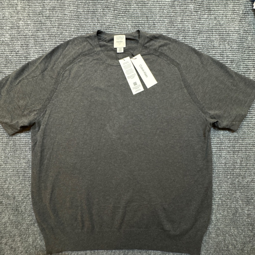 Calvin Klein NWT Tech Knit Crewneck Sweater T-shirt Men's XL Gunmetal Gray $99